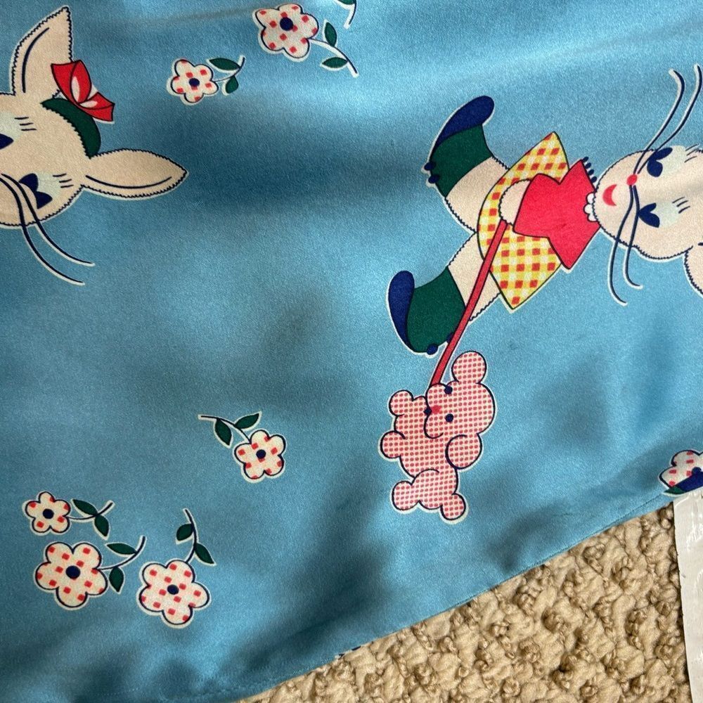 Rare Voom Brand 100% Silk Cartoon Rabbit Print Square Neck Dress Size Medium - Picture 14 of 16